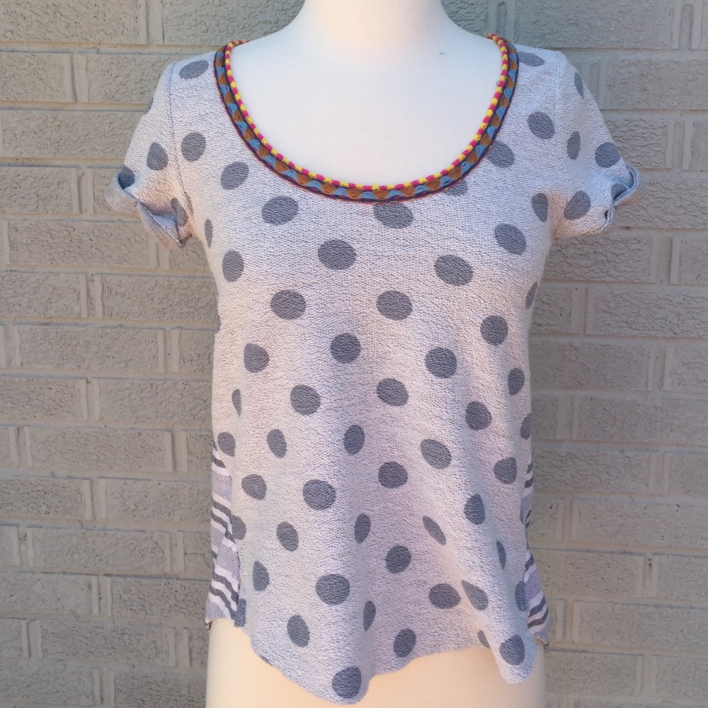 Anthropologie High Low Polka Dot & Stripe Top